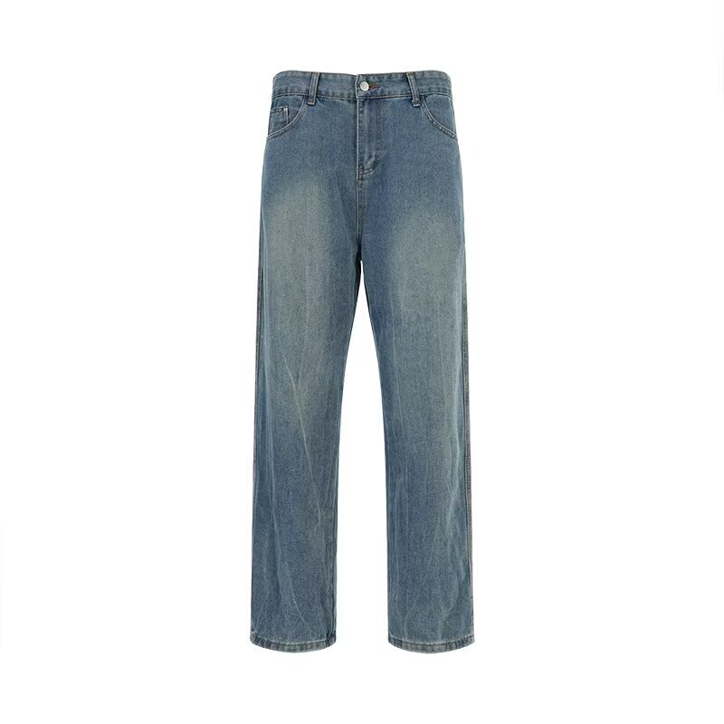 Unisex Vintage Workwear Jeans – Distressed Denim With Utility Pockets (S-XXXL, Classic Blue Wash)_mkmklike.com