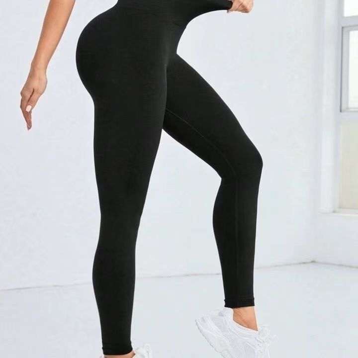 Nuevo bolsillo de melocotón transfronterizo de Europa y Estados Unidos sin pierna para mujeres elásticas abdominales de ejercicio de acondicionamiento físico correr cintura alta apretada