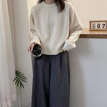 秋韩系气质套头毛衣女ins圆领短款小个子麻花镂空设计感针织衫