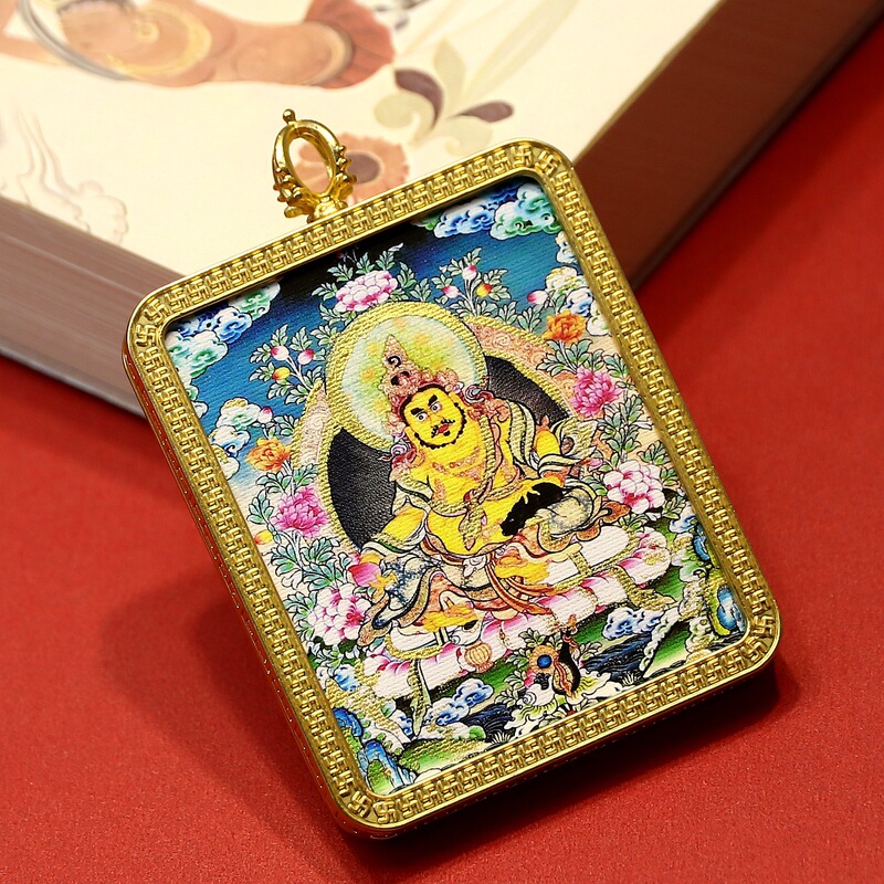 手绘描金唐卡画芯描金唐卡黄财神嘎乌盒吊坠五路财神喷绘描金卡挂|undefined