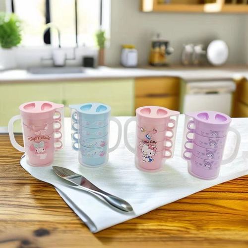Plastic cold kettle, high temperature and heat-resistant household water cup set with lid, creative cartoon water set, cold kettle