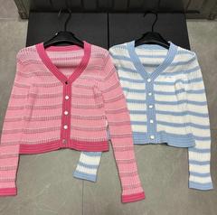 25年早秋新款香家logo虚线针织长袖单排扣V领开衫宽松百搭女上衣