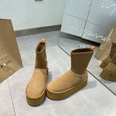PRUGGI冬季弹力铅笔迪普靴厚底女中筒雪地靴增高东北棉鞋保暖防寒