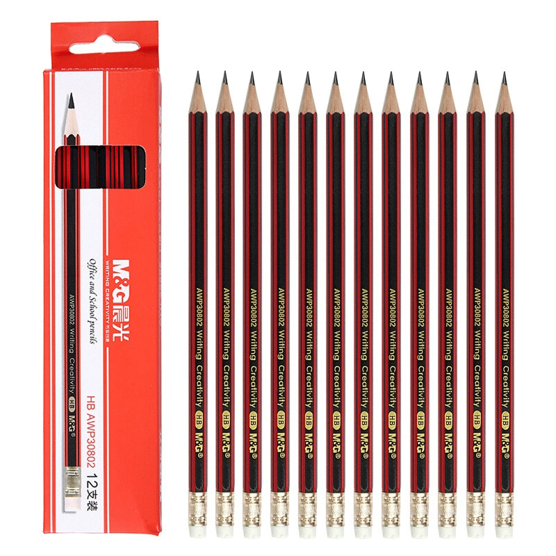 Chenguang AWP30802 Red and Black Pump Pencil Students Use pencil wooden pencil 12 HB hexagonal art paintings