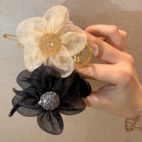 Light luxury mesh sunflower hairband flower clip ponytail ball head mesh hair accessories hairpin hairpin women's hairpin
