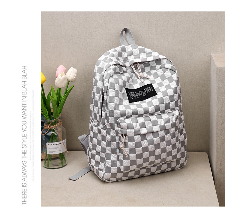 Korean ins artistic trend checkerboard checkered backpack, Japanese Harajuku style fresh and clean high school and junior high school student bag undefined