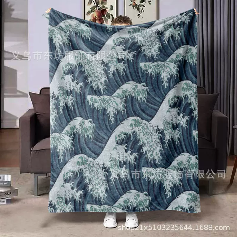 简约插画海浪创意温柔舒适毛毯 送人礼物 懒人居家旅行必备