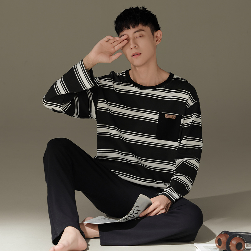 Chunke pijamas para hombre con cuello redondo, traje de primavera y otoño, servicio a domicilio informal, pijamas para hombre, traje de otoño para uso exterior