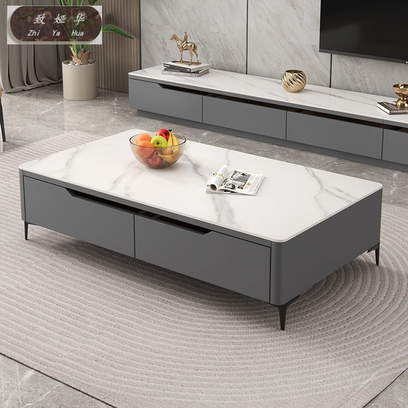 Living Room Small Apartment Coffee Table Solid Wood Tv Cabinet Table Coffee Table Combination Slate Light Luxury Tv Cabinet Coffee Table Combination
