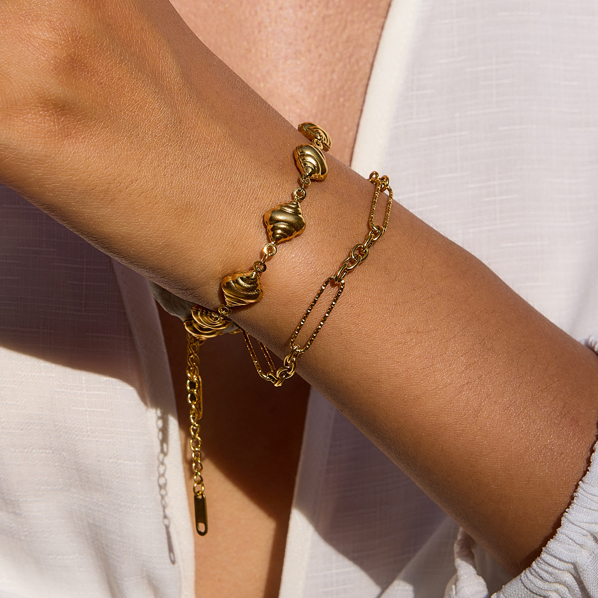 Wanxing estilo europeo y americano transfronterizo pulsera de clip de acero inoxidable no chapado en oro collar de concha de acero de titanio conjunto de joyería femenina