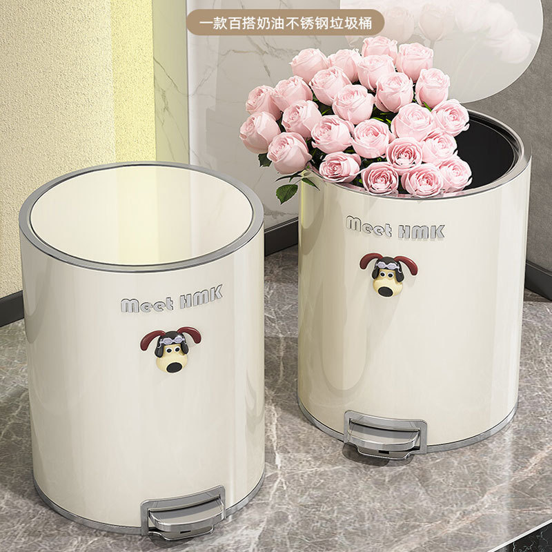 Kitchen trash can household stainless steel living room pedal toilet toilet foot with lid large capacity measuring cylinder