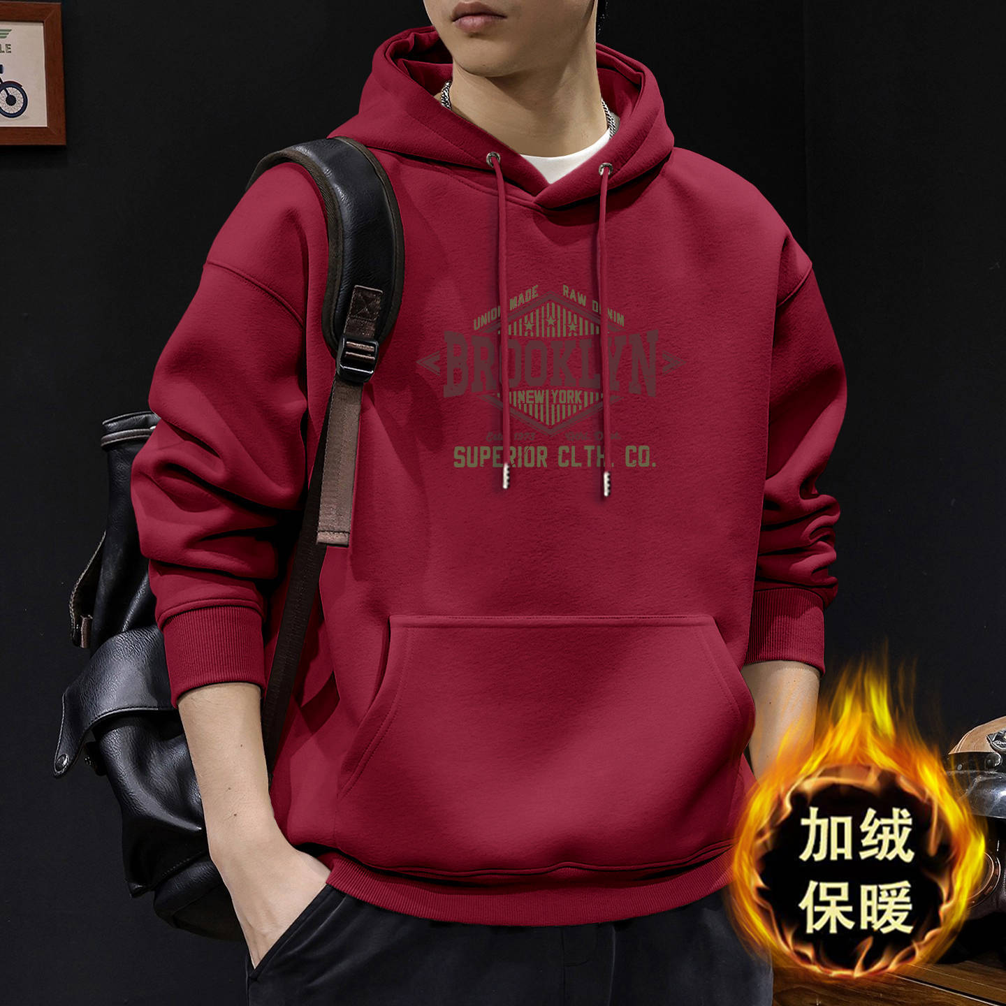Chaqueta encapuchada para hombres otoño y invierno nuevo estilo de estilo de Hong Kong estilo coreano chaqueta grande suelta abrigo casual