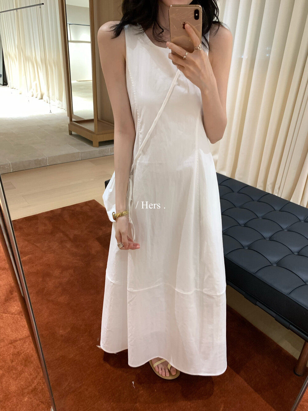 Đầm maxi nữ thắt eo không tay phong cách Pháp tối giản — Cam trần, màu trắng chi tiết 28