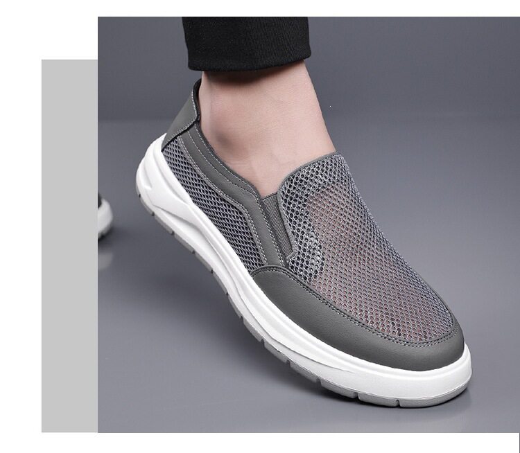 Giày lười nam lưới thoáng khí kiểu mới, đế bằng, phong cách thường ngày — Màu kaki【HT77663】, Màu xám【HT77663】 chi tiết 12