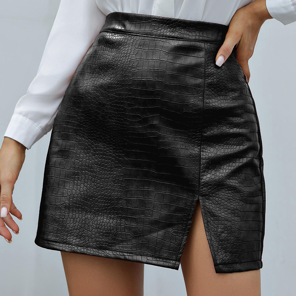 Europe And The United States Hot New Independent Station Irregular Solid Color All-match Bag Hip PU Skirt Half Body Leather Skirt Female 15145