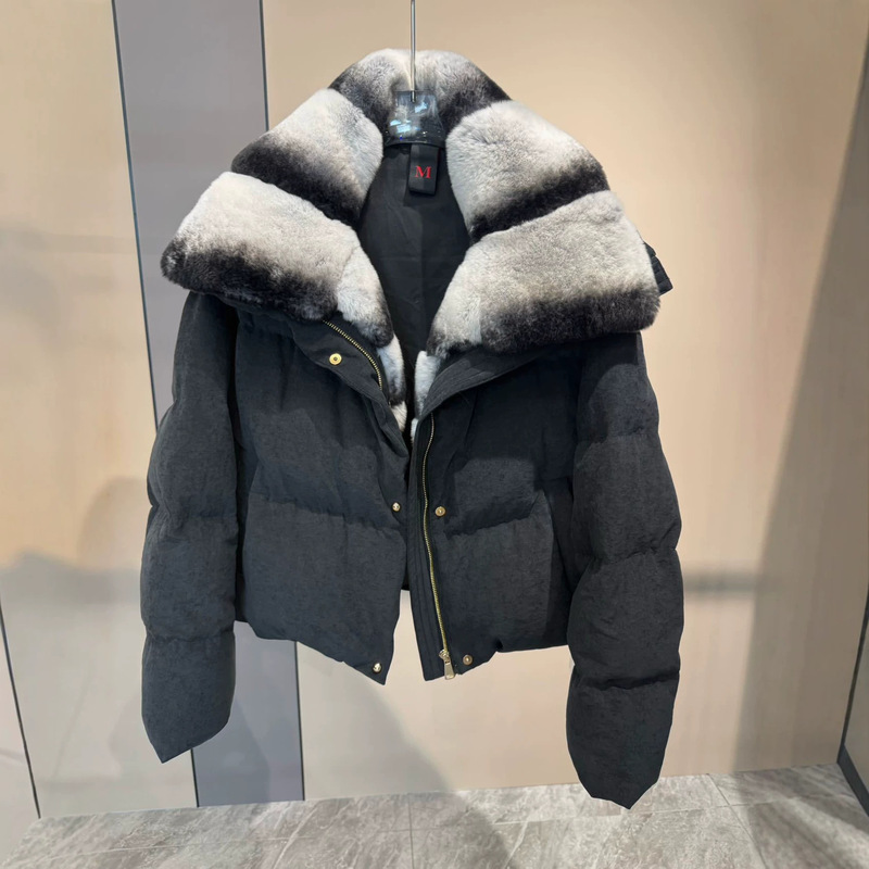 Autumn and Winter European New Luxury Fur Women's Natural Rex Rabbit Fur Collar down Jacket, Fashionable Thickened Warm Coat Autumn and Winter European New Luxury Fur Women's Natural Rex Rabbit Fur Collar down Jacket, Fashionable Thickened Warm Coat
