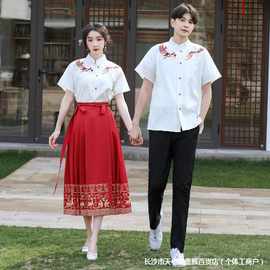 新中式国风刺绣情侣装初高中学生朗诵红歌大合唱演出比赛舞台服