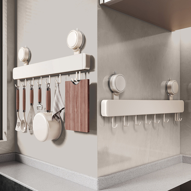Milk White Sucker Kitchen Hook Rack Non-Punch Hanging Rod Wall Hanging Kitchenware Hanging Rack Spoon Shovel Storage Rack