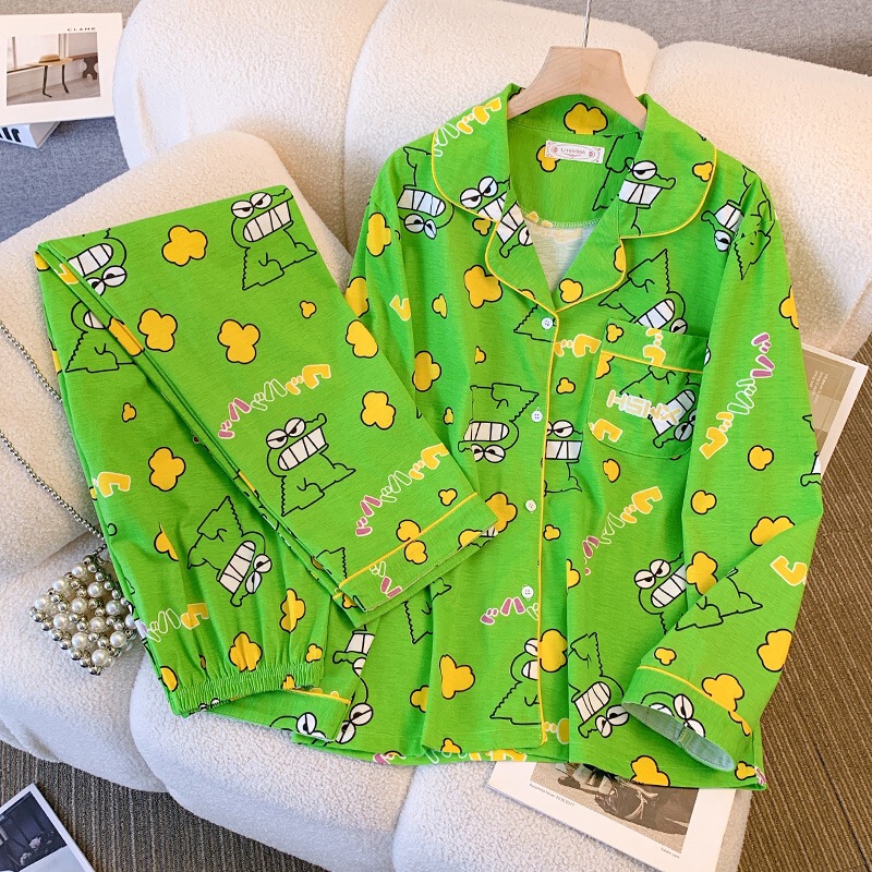 Crayon Xiaoxin Same Crocodile Biscuits Pajamas Women's Spring and Autumn Long Sleeve Internet Popular Style Summer Home Suit Outer Wear