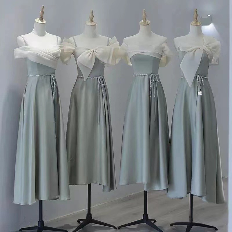 High-grade Satin Niche Stitching Simple Slim-fit High-end Atmosphere Usually Wear Sisters Mori Bridesmaid Dress Hot