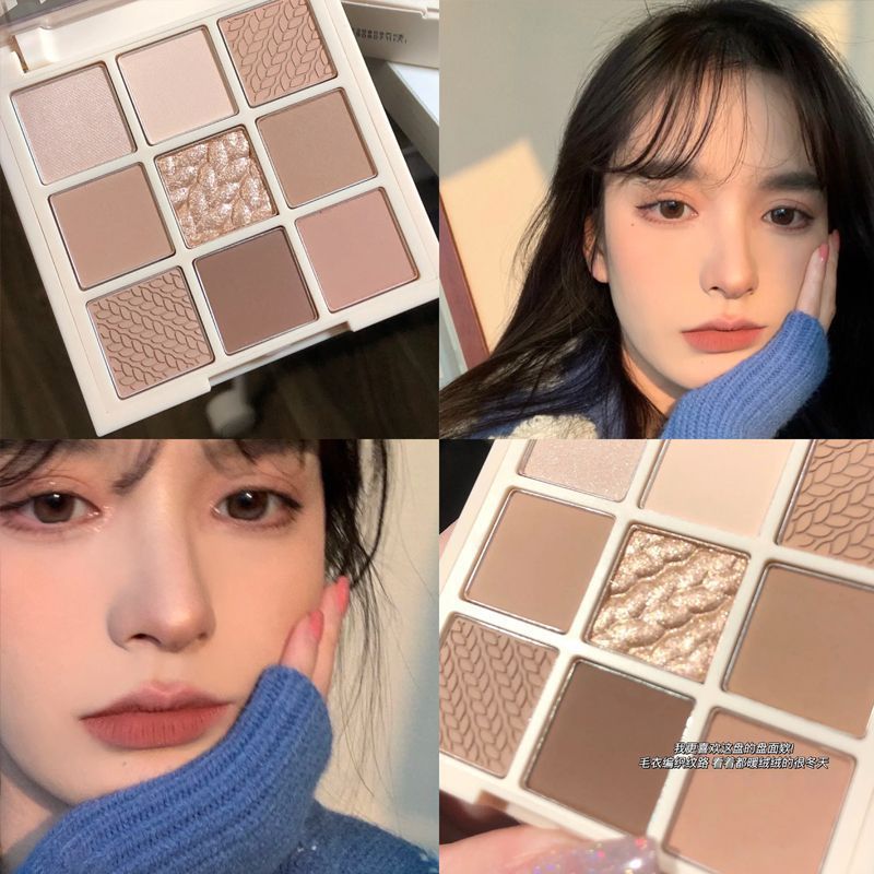 2022 nuevo producto suéter de nueve colores botón de punto paleta de sombra de ojos nacarado mate de baja saturación avena profunda color tierra