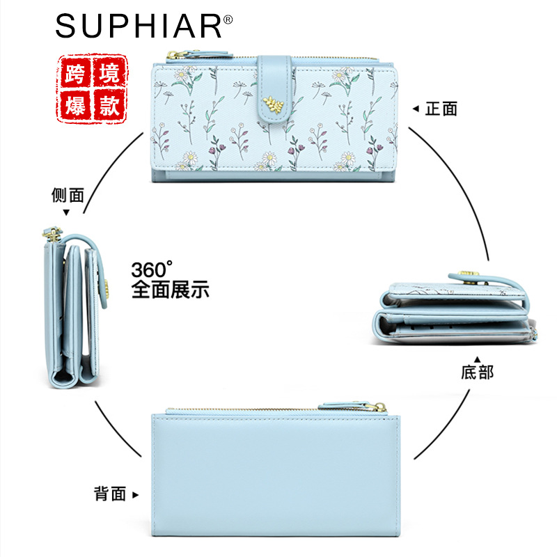 Cartera de cambio en una gran capacidad Pu billetera de mujer alta sensación de tres plegables billetera de cremallera en el viento largo