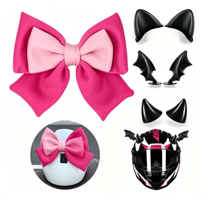 Motosiklet dəbilqələri — Ears Devil Wings Set - rose-pink-bow-4-piece-set