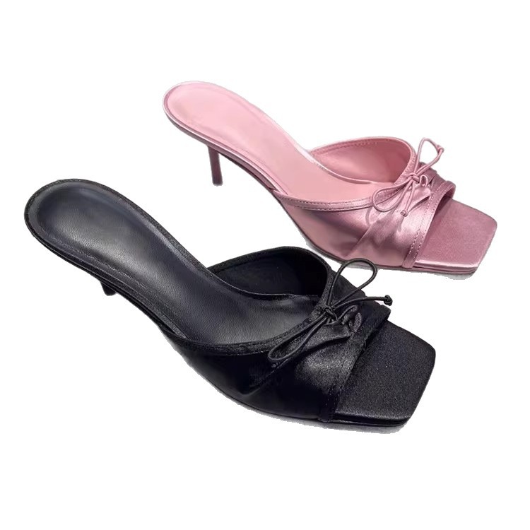 CHELTS & KALTH2025 verano nuevo estilo 60280476-1 bowknot pliegues zapatillas de tacón de aguja sandalias de tacón alto