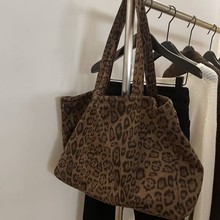 韩国复古豹纹小众通勤大容量单肩帆布包托特包2025秋冬新款单肩包