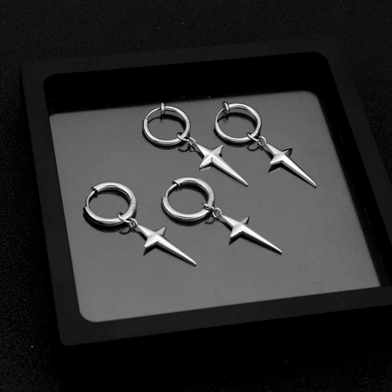 3D серьги-подвески из нержавеющей стали, варианты клипсы и пирсинг, перекрестная дизайн HIP-HOP панк