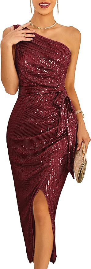 Vestido de lentejuelas de un solo hombro sin mangas para mujer Vestido cruzado brillante brillante Vestido de boda de cóctel con puntas abiertas