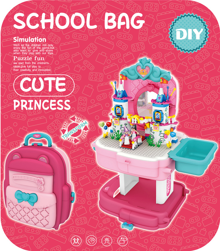 El comercio exterior de los niños DIY bloques de construcción mochila juguete bomberos coche ingeniería animal diapositiva montaje educación temprana bloques de construcción traje