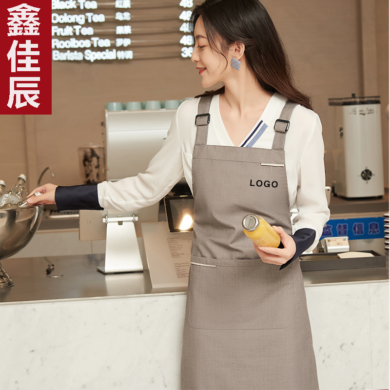 超市便利店营业员工装女背带围裙印绣字烧烤美食街餐饮服务员围腰