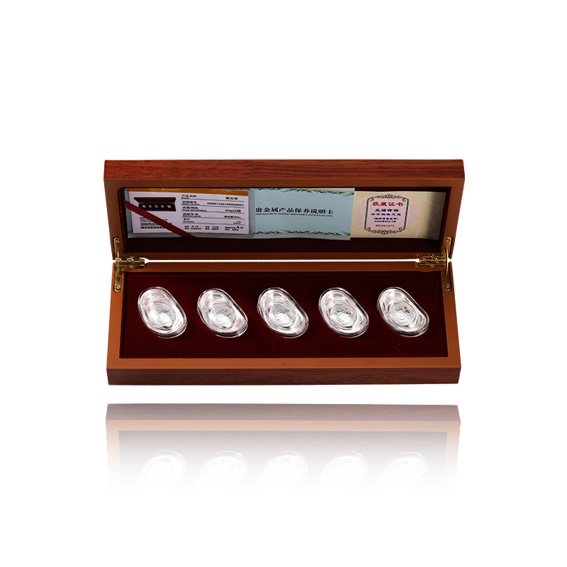 Traje de plata de Ingot Fu Lu Shou Xi Cai S999 plata esterlina hueco pie Plata de Ingot de Plata DE LA Colección DE INVERSIÓN DE Regalo