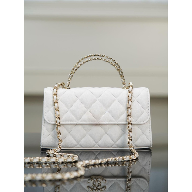 25S New Model Caviar Leather Kelly Handle Bag with Cross Handle, Quilted Chain Bag, Crossbody Small Bag