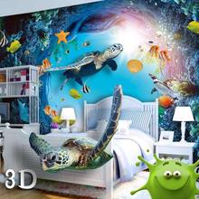 3D 立体卡通海底世界儿童房海龟企鹅海豚壁画卧室墙纸鱼无缝
