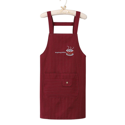 Simple and elegant pure cotton sleeveless suspender apron tea cup embroidery anti-oil stain shoulder strap apron fashionable milk tea cup apron