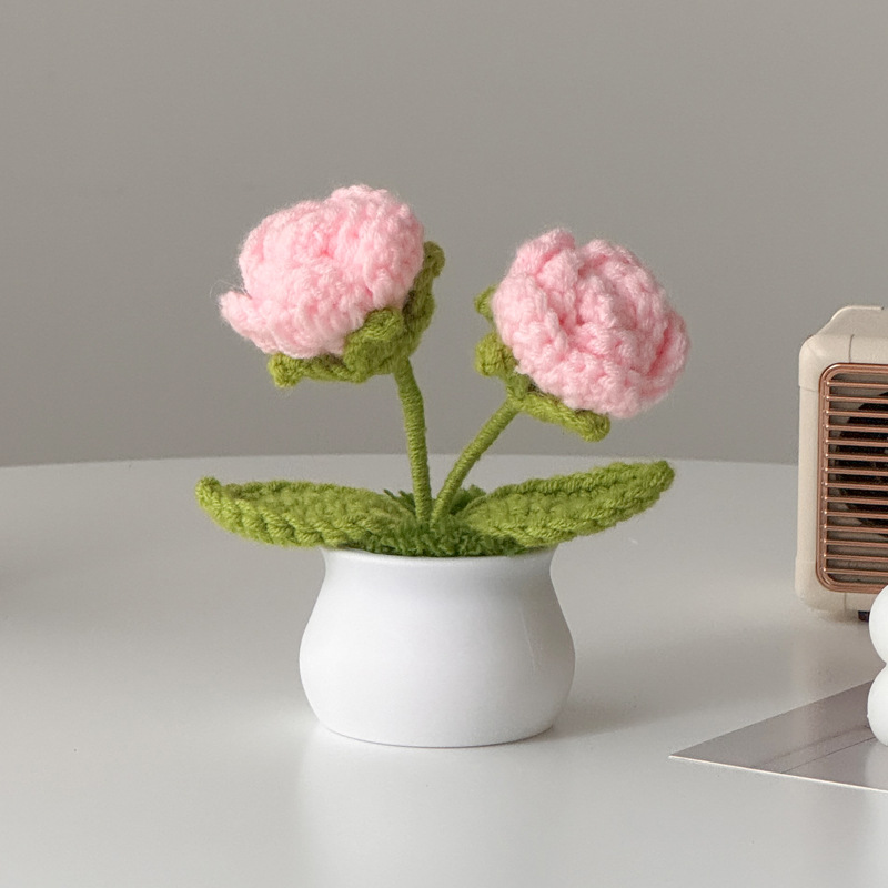 Regalos de día al por mayor girasoles para chicas, ramo de lana tejida a mano, adornos de mesa pequeños