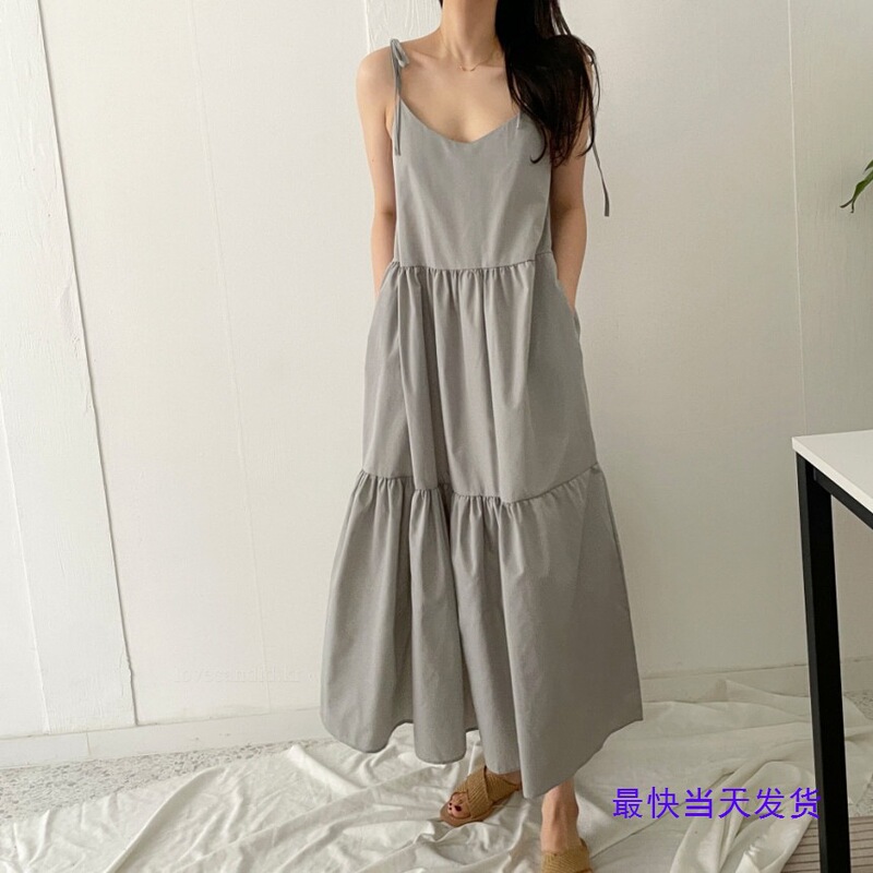 Sizes Have Been Updated Korean French-Style Loose-Fitting Long Dress with Straps Sizes Have Been Updated Korean French-Style Loose-Fitting Long Dress with Straps