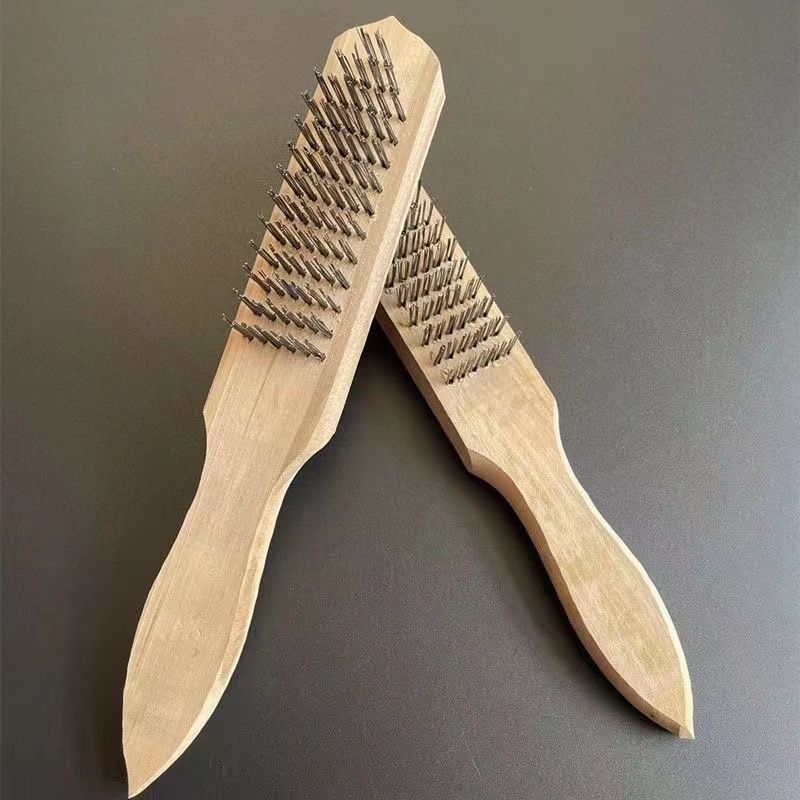 Raspado de escamas de pescado artefacto mango de madera cepillo de alambre de acero limpieza pulido general Wenwan base cepillo de limpieza eliminación de óxido de metal