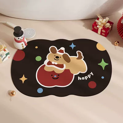 Avtomobil döşəmə paspasları — Foot Mat Diatom Mud Style - christmas-puppy-4060cm-diatom-mud-small-size