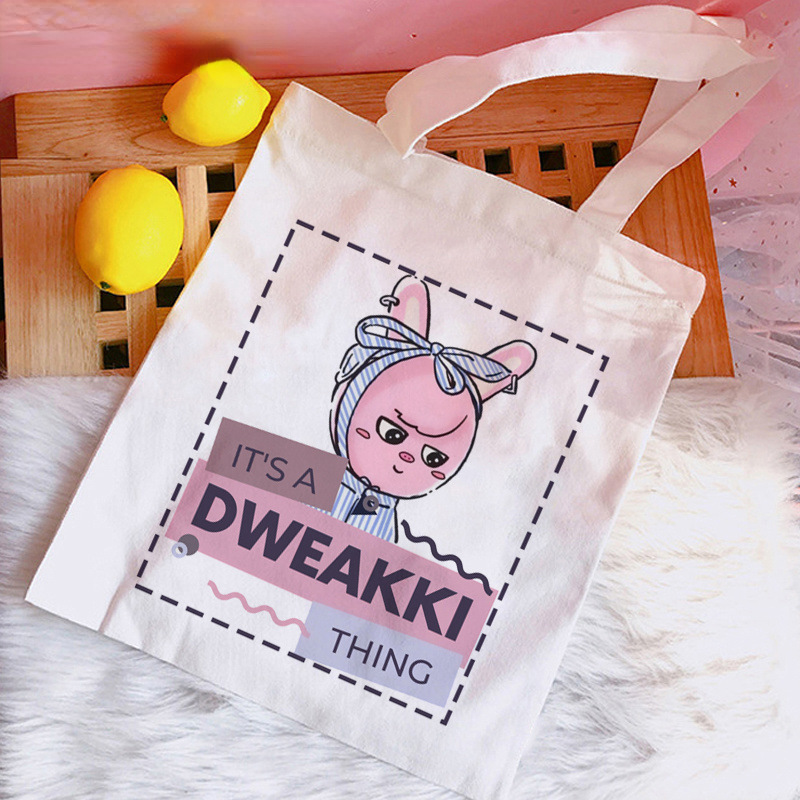 Transfronteriza Venta caliente Stray Kids Skzoo periférico impreso lienzo bolsa de hombro bolsa plegable bolso de compras