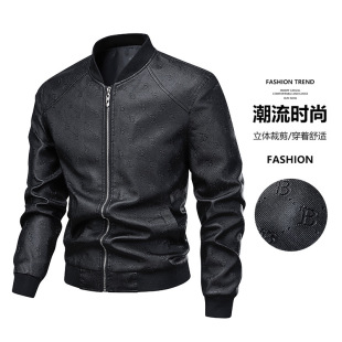 Windproof Cross-Border High-Quality Youth Leather Jacket Men's Slim Korean Style Trendy Handsome Casual Lapel Jacket Men's Top