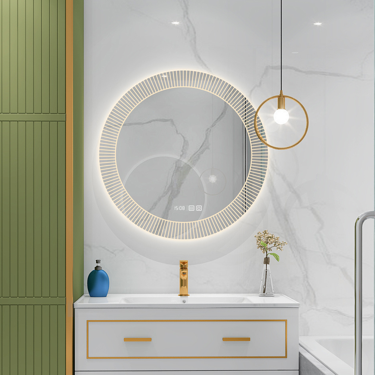 Espejo de baño Espejo inteligente redondo Espejo de pared Espejo de baño Inodoro LED luminoso Espejo de vestuario Pantalla táctil