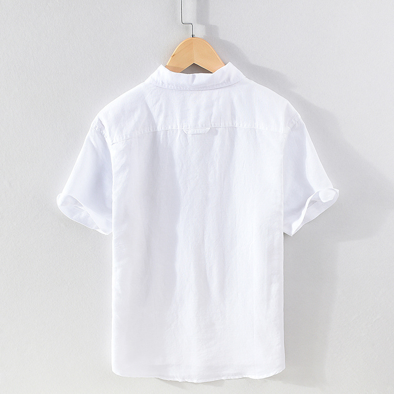 Nuova camicia a maniche corte in cotone e canapa per camicia da uomo da uomo d'affari in lino casual primaverile ed estivo con colletto quadrato_voghion.com