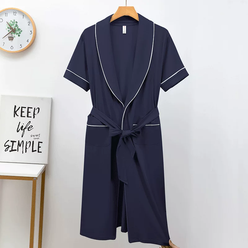 Summer thin silk bathrobe, long pijama, with short sleeve, plus size
