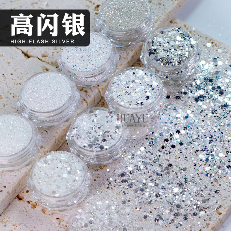 Sparkling Pure Silver Fine Glitter Gold Glitter Powder Colorful Mirror Silver Nail Art Sequins Wedding Crafts Diamond High Glitter Silver Glitter Powder