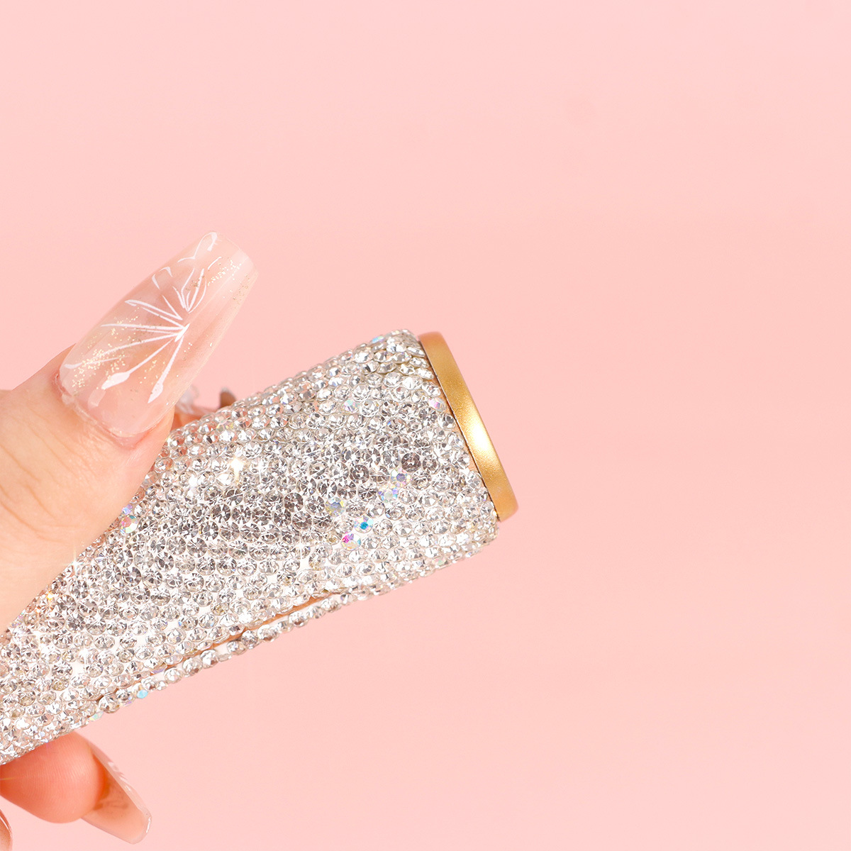 Cross-Border Hot-Selling Rhinestone-Encrusted Ashtray, Exquisite Full-Diamond Anti-Fly Ash Stainless Steel Creative Diamond-Encrusted Car Ashtray with Lid