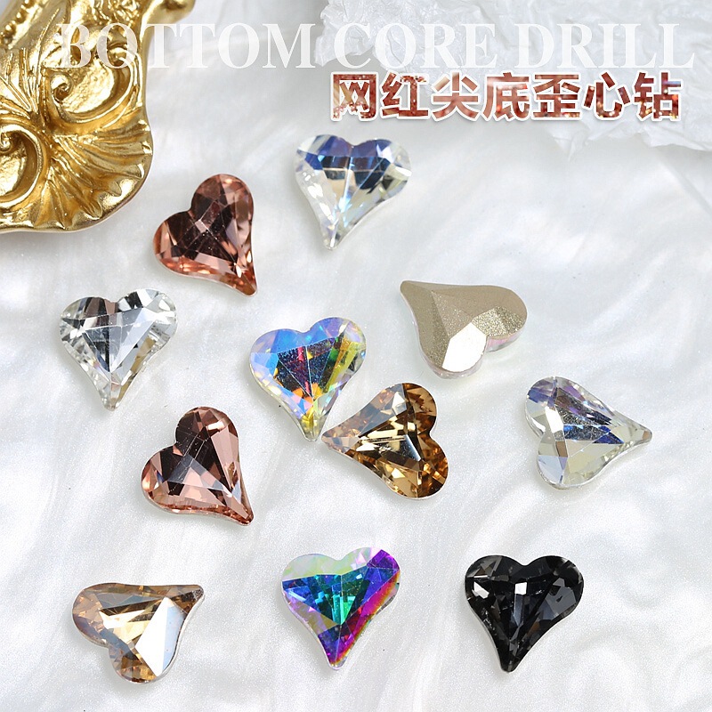 Crooked Heart Diamond nail jewelry wholesale Super Flash pointed bottom magic color size Love diamond crystal glass diy nail decoration Crooked Heart Diamond nail jewelry wholesale Super Flash pointed bottom magic color size Love diamond crystal glass diy nail decoration