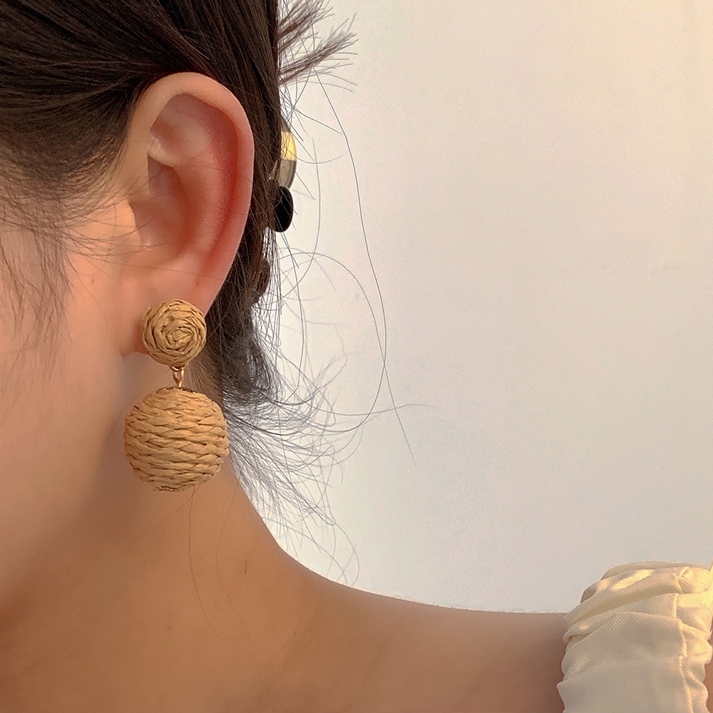 15g Weight Drop Earrings Classification 1 Pair Quantity Street Occasion raffia Material Geometric Pattern Women'S Gender Exaggerated Style 1 Pair Exaggerated Geometric Raffia Women's Drop Earrings 1